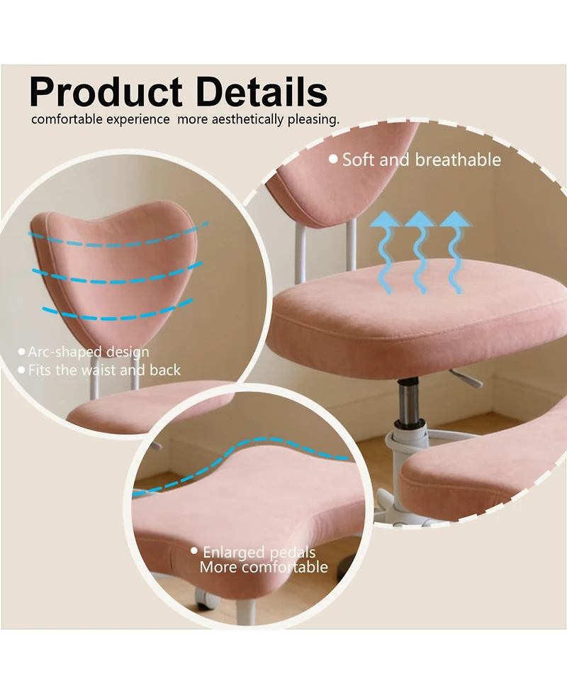 Rainsken Meditation chair, Velvet fabric, with lumbar support and a height, Heart-Shaped Backrest, Adjustable Height, for Office, Study