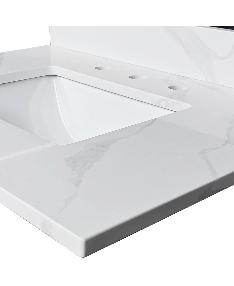 Sillysis Quartz Bathroom Vanity Top with Undermount Sink, Carrara Marble Look, 4" Backsplash, Stain and Water Resistant