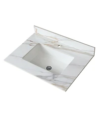 Sillysis Sintered Stone Bathroom Vanity Top with Ceramic Sink, Carrara Marble Look, 4" Backsplash, Water Stain and Scratch Resistant