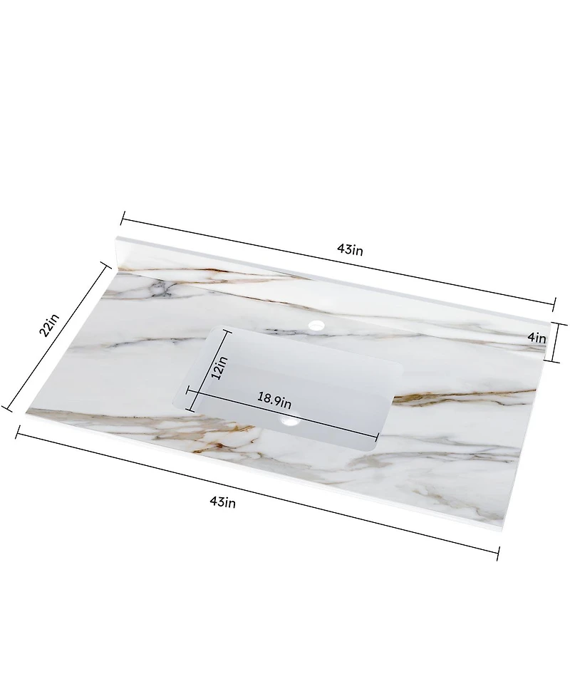 Sillysis Sintered Stone Bathroom Vanity Top with Ceramic Sink, Carrara Marble Look, 4" Backsplash, Water Stain and Scratch Resistant