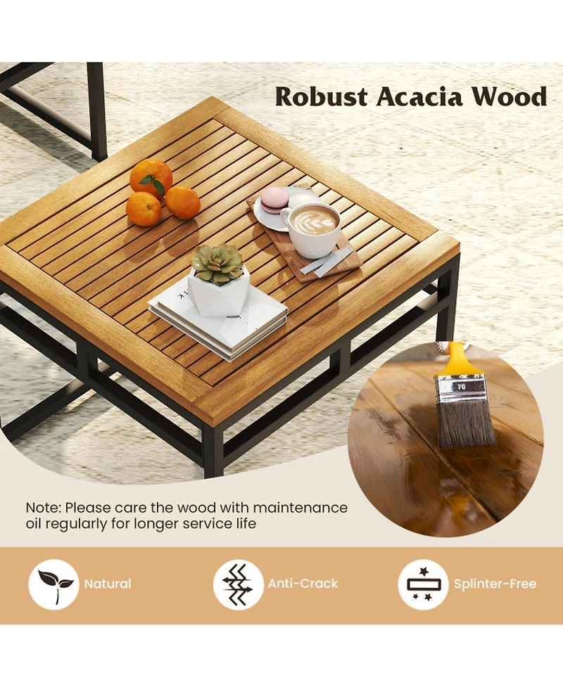 Gouun Piece Shaped Patio Sofa Set with Acacia Wood Accents and Side Table