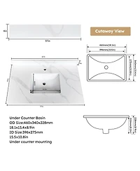 Sillysis Quartz Bathroom Vanity Top with Undermount Sink, Carrara Style, 4" Backsplash, 1 Faucet Hole, 31/37/43 Inch