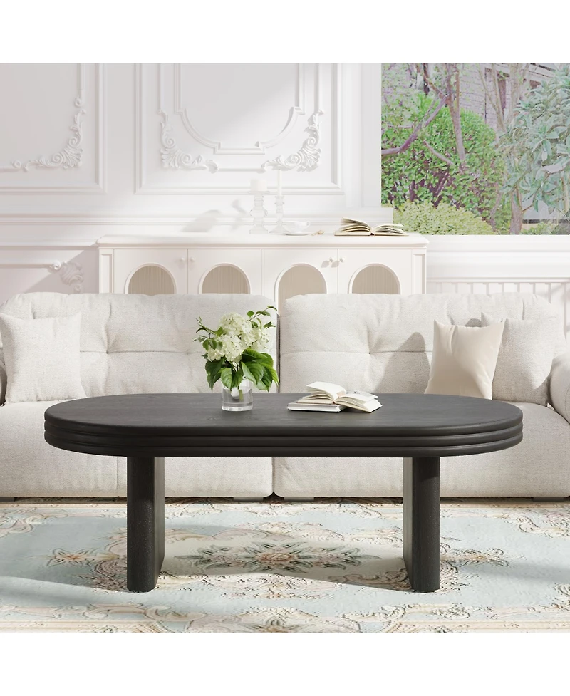 Rainsken Farmhouse Coffee Table, 47" Wooden Oval Accent Center Table with Thick Base, Modern Low Tea for Living Room, Apartments