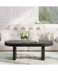 Rainsken Farmhouse Coffee Table, 47" Wooden Oval Accent Center Table with Thick Base, Modern Low Tea for Living Room, Apartments