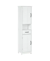 Midola Slim Bathroom Storage Cabinet, Tall Bathroom Cabinet, Linen Tower with Open Shelf, Drawer, Recessed Doors, and Adjustable Shelves