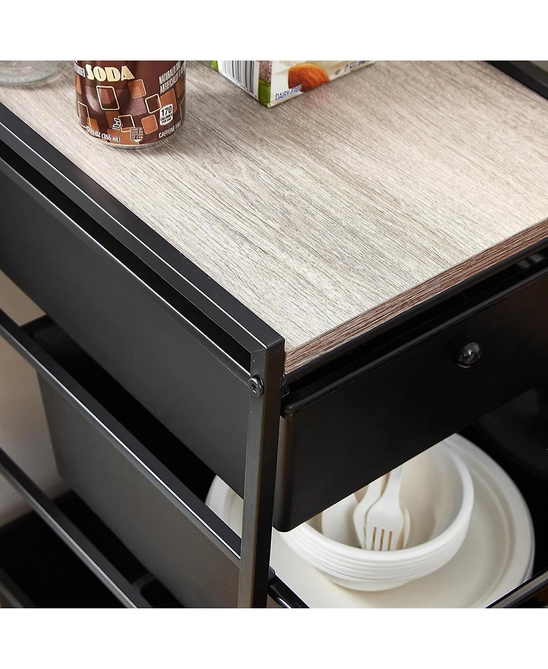 DormCo Suprima Storage Carts - 4 Drawer Woodtop Shelf