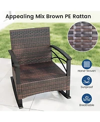 Gouun 3-Piece Pe Rattan Rocking Bistro Set with Acacia Wood Table and Cushions