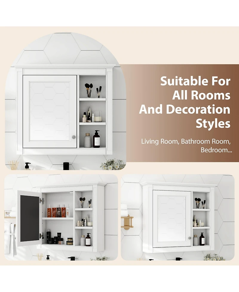 Midola 30" x 28" Medicine Cabinet, Wall Mounted Bathroom Storage Cabinet, Modern Bathroom Wall Cabinet with Mirror, Mirror Cabinet with 3 Open Shelves