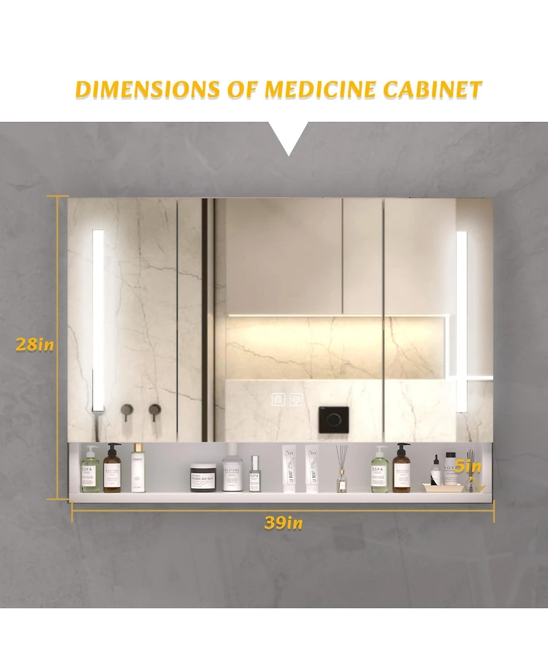 Midola Modern 39x28" Aluminium Bathroom Cabinets, Medicine Cabinets with Mirrors and Led Lights, Bathroom Storage with Multilevel Storage Compartments