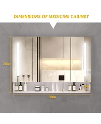 Midola Modern 39x28" Aluminium Bathroom Cabinets, Medicine Cabinets with Mirrors and Led Lights, Bathroom Storage with Multilevel Storage Compartments