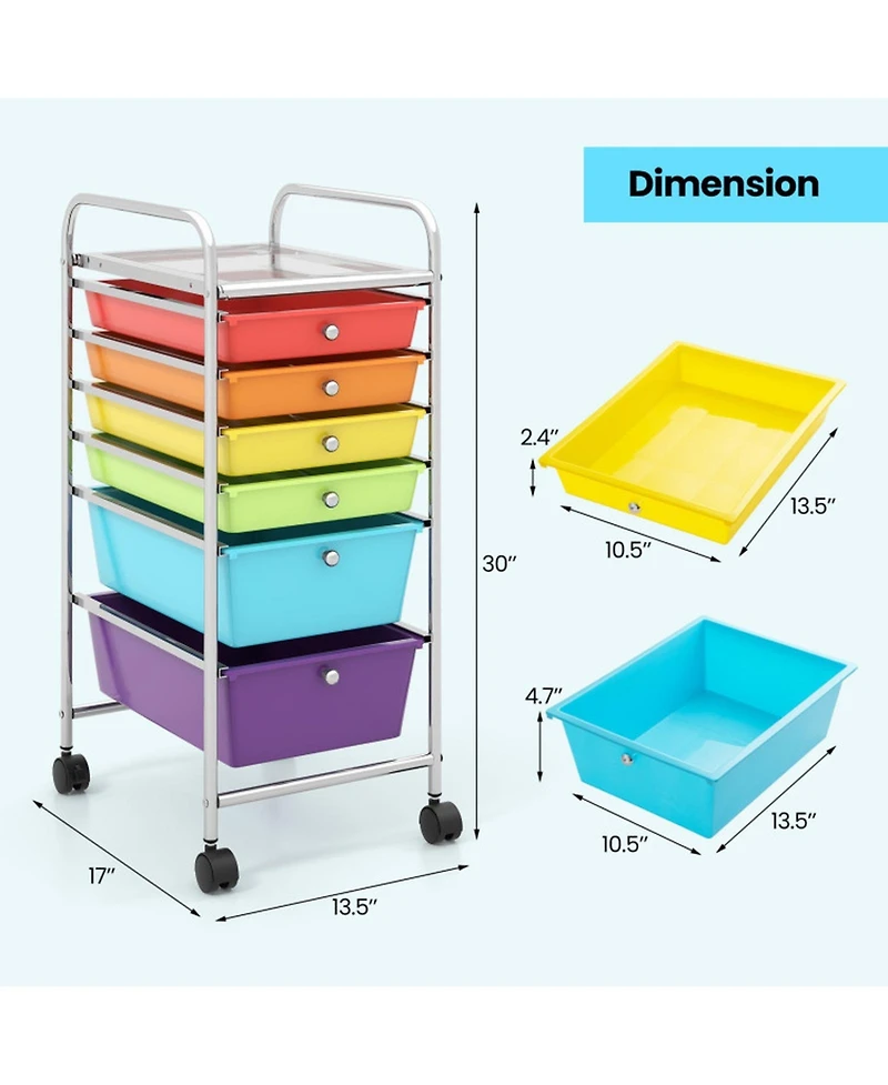 Gouun 6-Drawer Rolling Storage Cart Organizer with 4 Casters for Home Office