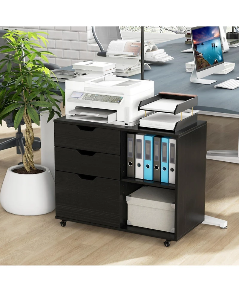 Gouun 3-Drawer Filing Cabinet 32 Inch with Adjustable Shelf and Lockable Wheels