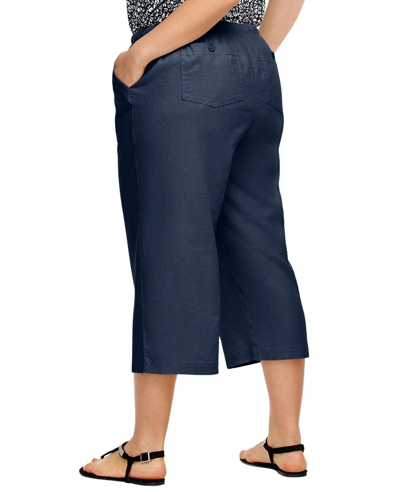 ellos Women's Linen-Blend Drawstring Elastic Waist Relaxed Fit Capris