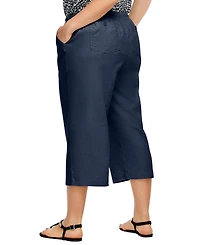 ellos Women's Linen-Blend Drawstring Elastic Waist Relaxed Fit Capris