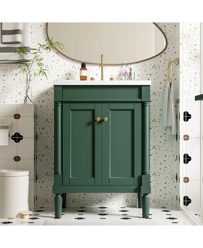 Phying 24 Inch Modern Single Sink Bathroom Vanity 2 Tier Storage Cabinet with Large Open Shelves for Home Bathroom