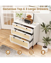 Slickblue Rattan Nightstand with 3 Drawers for Bedroom Storage