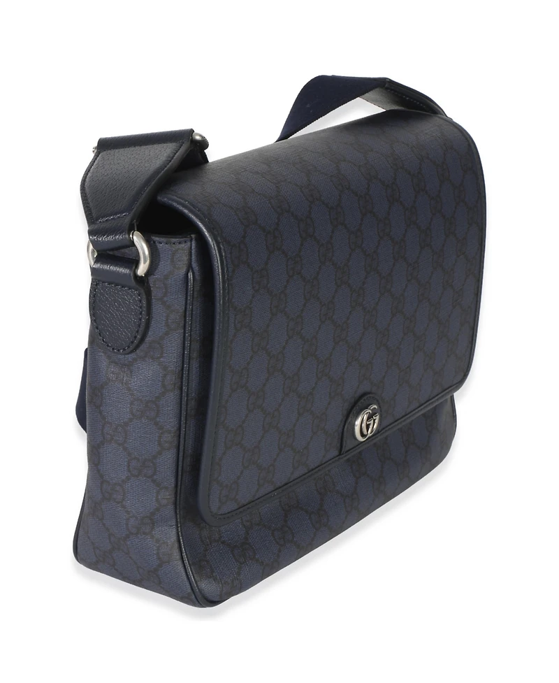 Pre-Owned Gucci Blue Black Tender Gg Supreme Dollar Calfskin Ophidia Messenger Bag