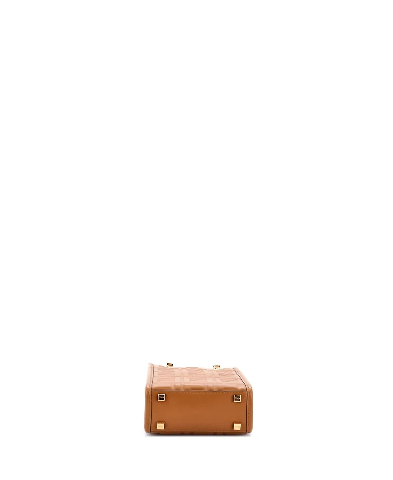 Pre-Owned Fendi Mini Sunshine Shopper Tote Zucca Embossed Leather