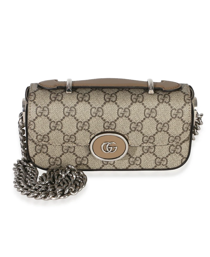 Pre-Owned Gucci Beige Ebony Gg Supreme Senna Petite Gg Top Handle Chain Shoulder Bag