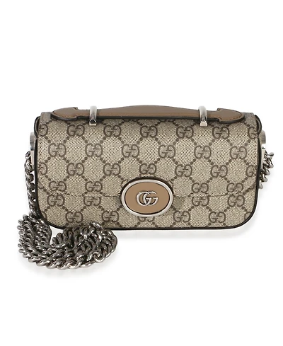Pre-Owned Gucci Beige Ebony Gg Supreme Senna Petite Gg Top Handle Chain Shoulder Bag