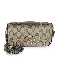 Pre-Owned Gucci Beige Ebony Gg Supreme Senna Petite Gg Top Handle Chain Shoulder Bag