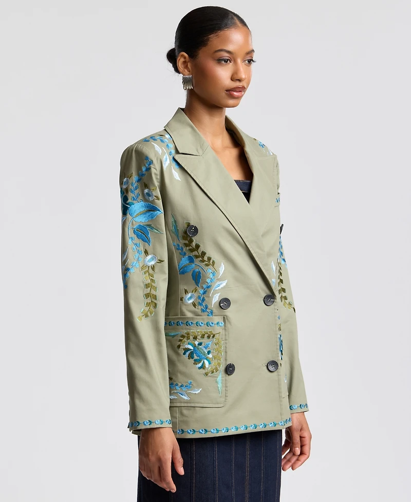 Avec Les Filles Women's Embroidered Double-Breasted Blazer