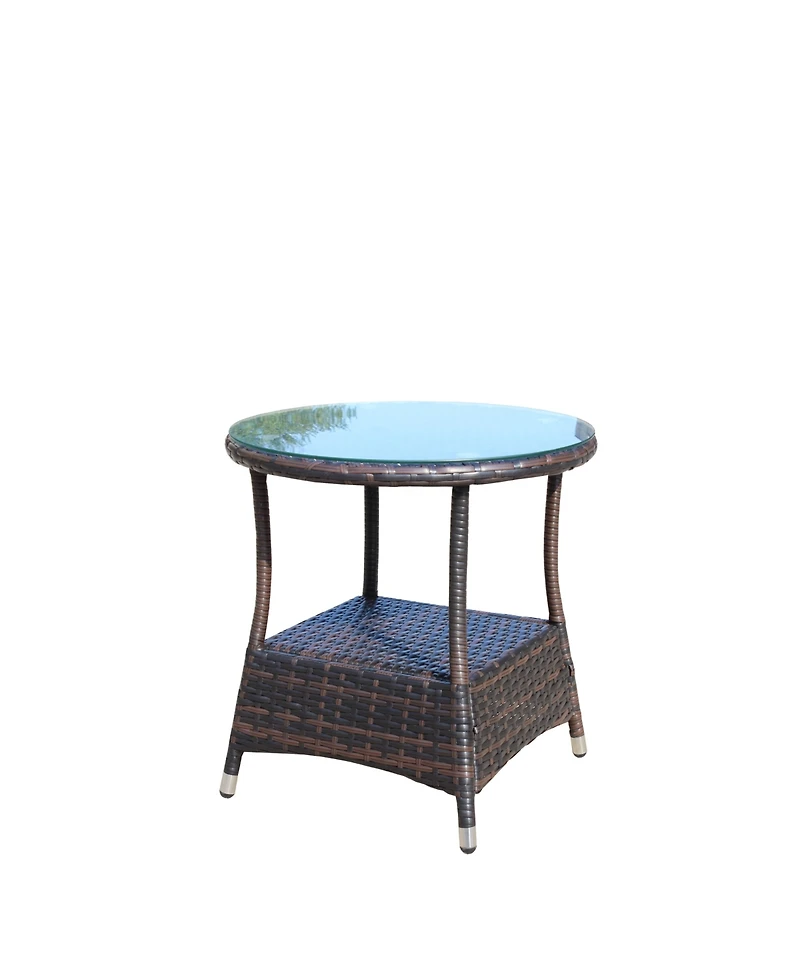 Clihome 21" Round Outdoor Coffee Table - Pe Rattan with Tempered Glass Top, Steel Frame