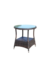 Clihome 21" Round Outdoor Coffee Table - Pe Rattan with Tempered Glass Top, Steel Frame
