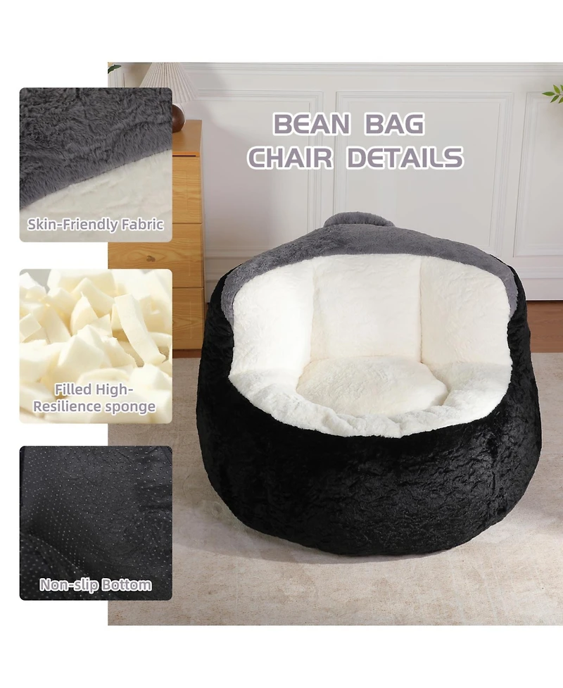 Rainsken Bean Bag Chair, Faux Fur with Filler Included, Multicolor Couch Filled, for Bedroom Living Room Reading