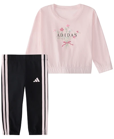 adidas Baby Girls' Long-Sleeve Top and Pants, 2-Piece Set