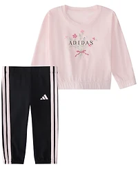 adidas Baby Girls' Long-Sleeve Top and Pants, 2-Piece Set