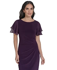 Jessica Howard Petite Flutter-Sleeve Tuck Faux Wrap Sheath Dress