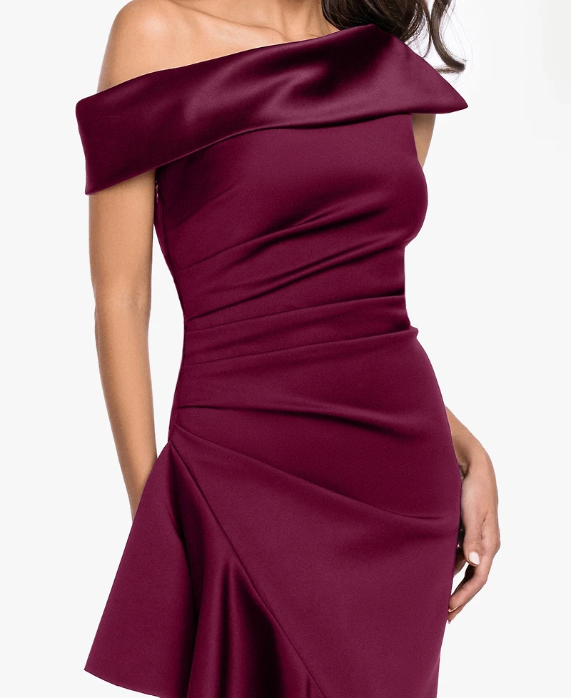 Betsy & Adam Petite Asymmetrical One-Shoulder Ruffle Gown Dress