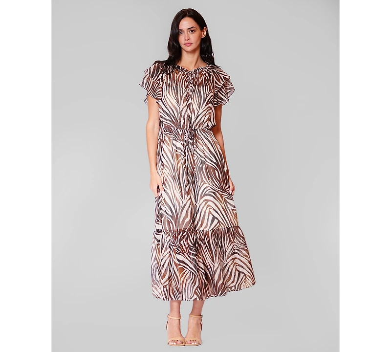 julia jordan Women's Crewneck Flutter-Sleeve Midi Dress