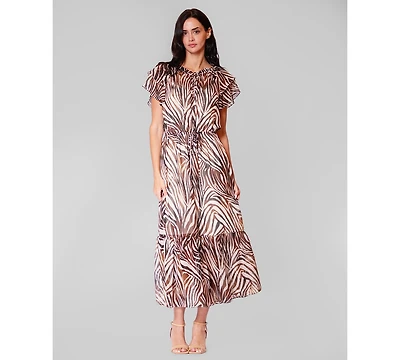 julia jordan Women's Crewneck Flutter-Sleeve Midi Dress