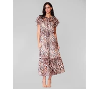 julia jordan Women's Crewneck Flutter-Sleeve Midi Dress