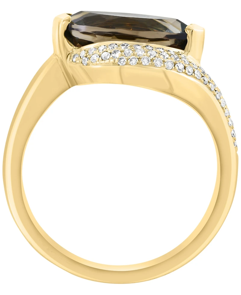 Effy Collection Smoky Quartz (1-7/8 ct. t.w.) & Brown Diamond (1/8 ct. t.w.) Ring in 14k Gold over Sterling Silver