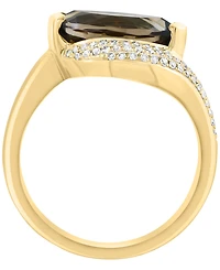 Effy Collection Smoky Quartz (1-7/8 ct. t.w.) & Brown Diamond (1/8 ct. t.w.) Ring in 14k Gold over Sterling Silver