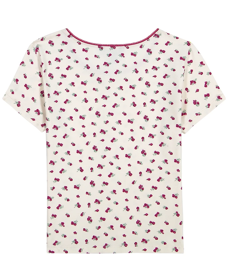 Tommy Hilfiger Girls' 7-16 Printed Henley Short-Sleeve T-Shirt
