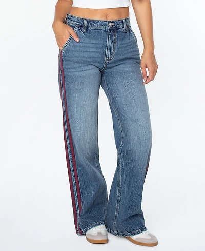 Celebrity Pink Juniors' Side-Striped Wide-Leg Jeans