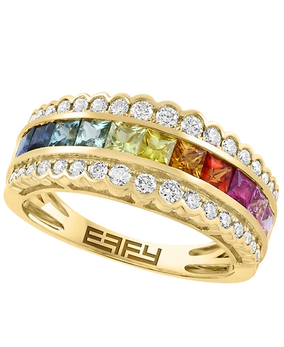 Effy Collection Multi-Sapphire (1 ct. t.w.) & Diamond (3/8 ct. t.w.) Ring in 14k Yellow Gold