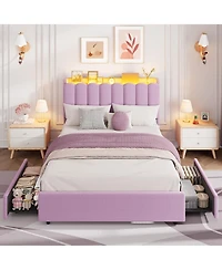 homfan Led Bed Frame with Storage Headboard and Drawers