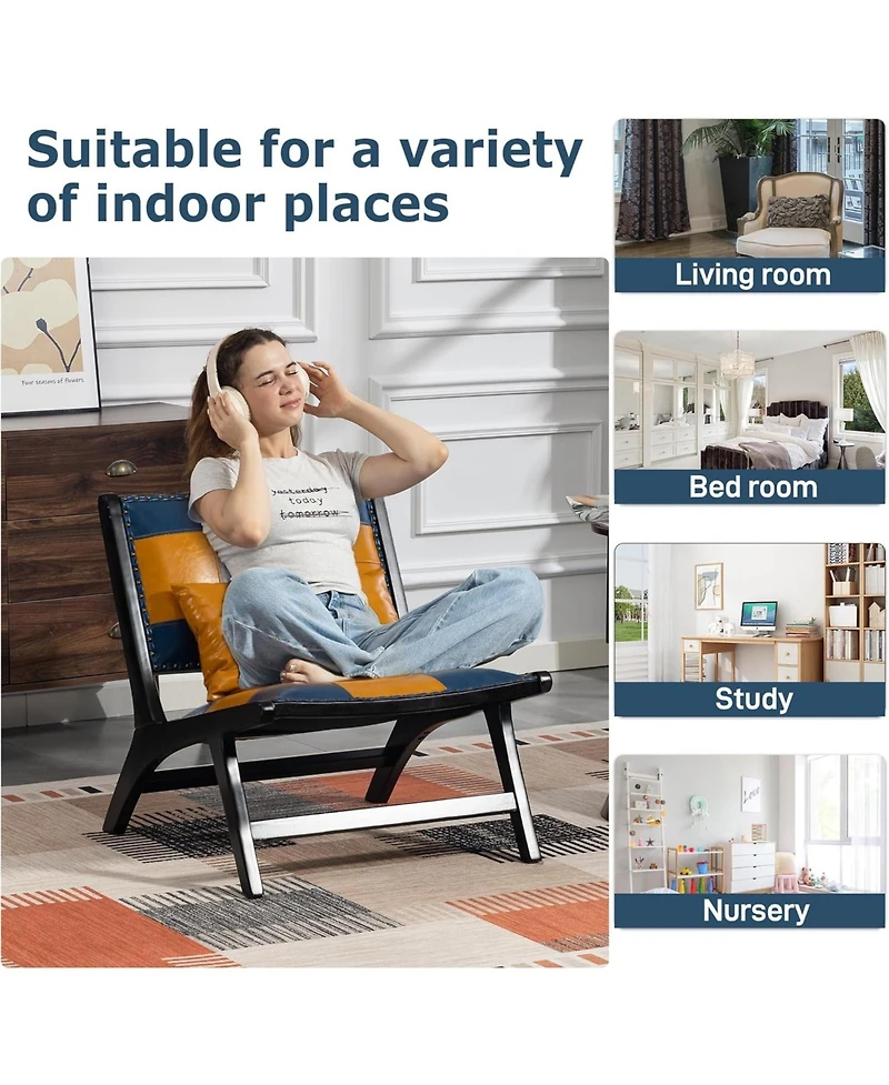 Rainsken Pu Leather Accent Chairs, Wood Frame Armless Chair, Mid Century Side Chair Indoor, for Living Room Bedroom Sunroom Outdoor