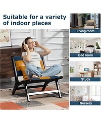 Rainsken Pu Leather Accent Chairs, Wood Frame Armless Chair, Mid Century Side Chair Indoor, for Living Room Bedroom Sunroom Outdoor