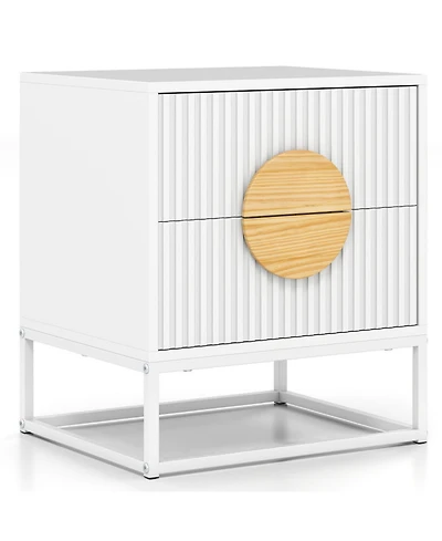 Gouun Mid-Century Fluted 2-Drawer Nightstand with Pine Wood Handles