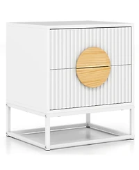 Gouun Mid-Century Fluted 2-Drawer Nightstand with Pine Wood Handles