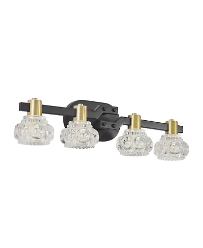 Midola 24" Vintage 4-Light Wall Sconce with Clear Crystal Shades, Vanity Light Fixture for Bathroom or Hallway