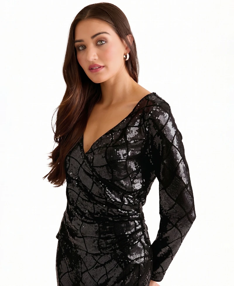Muse Women's Long-Sleeve Sequin Wrap Top