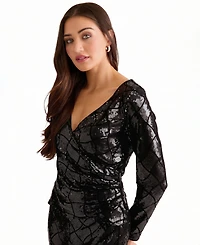 Muse Women's Long-Sleeve Sequin Wrap Top