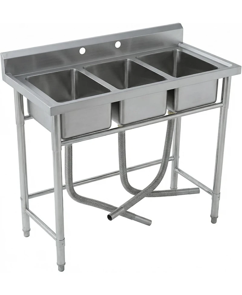 Gaomon Freestanding 3-Bowl Stainless Steel Utility Sink Commercial Triple Compartment Sink with Legs and Backsplash